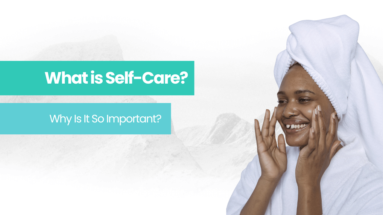 A woman with a towel wrapped around her head showing self care