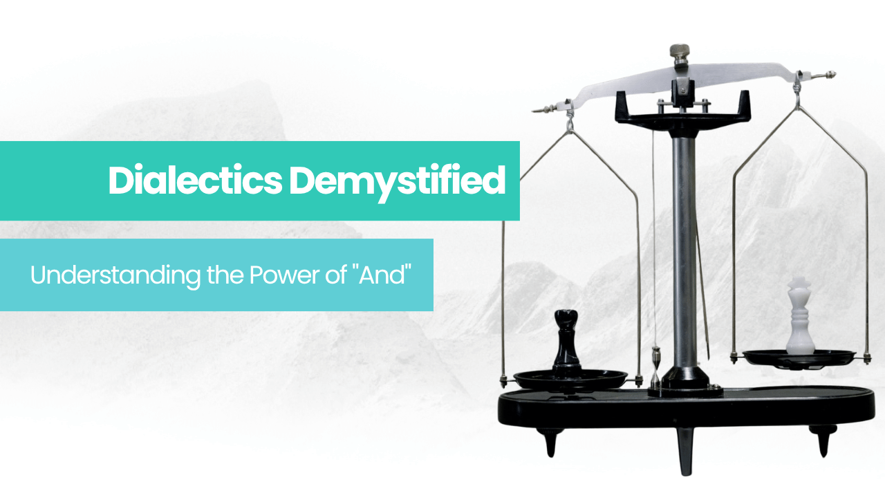 a scale with two chess pieces on it on a table explaining Dialectics