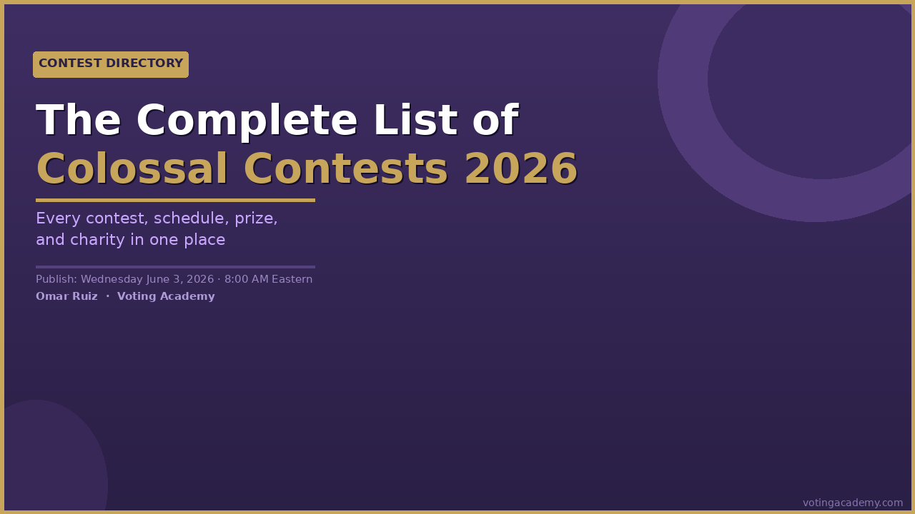 Complete list of Colossal contests 2026 —  schedules prizes and charities