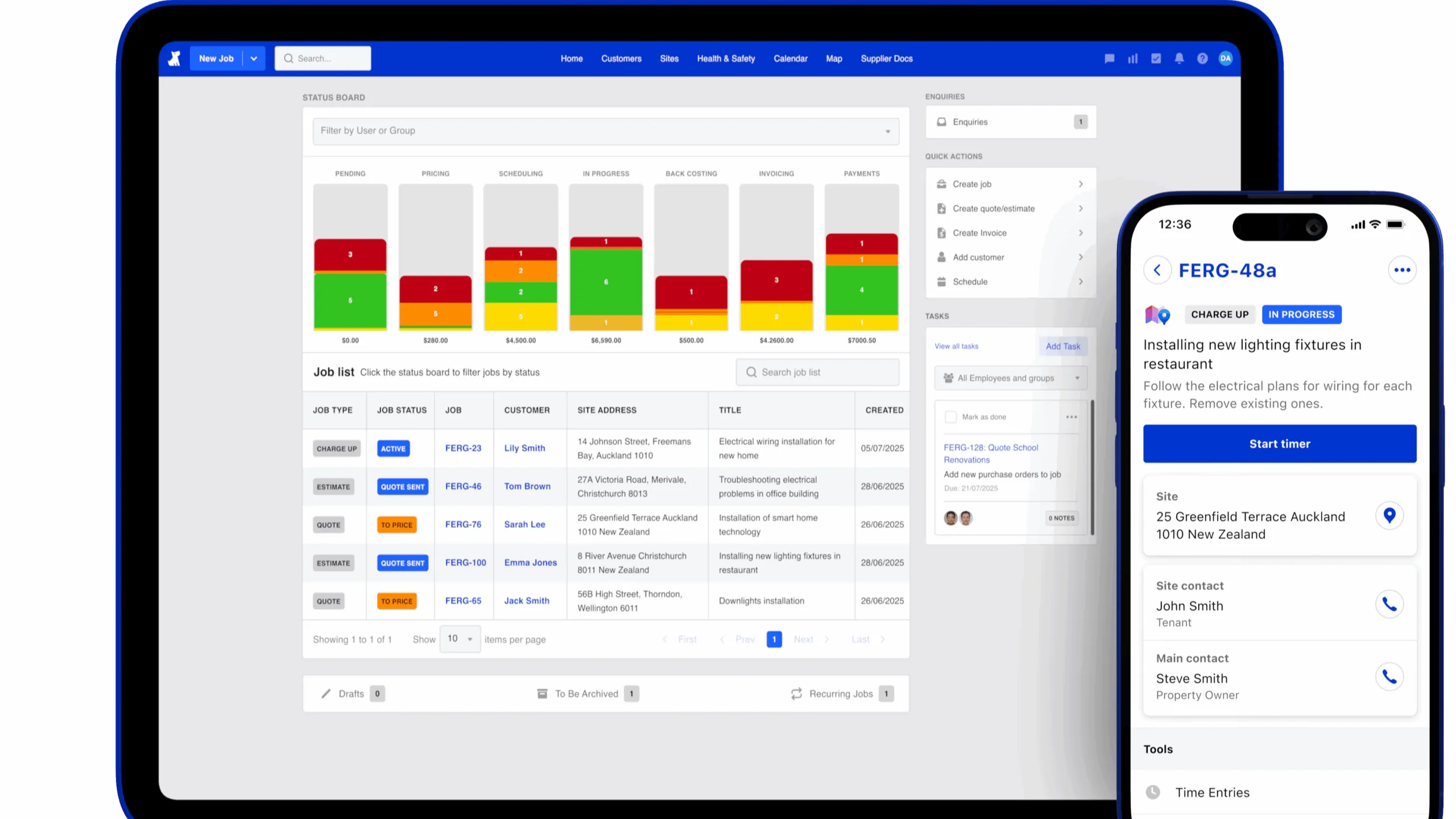 Fergus job-management software for NZ tradies — quoting, scheduling, Xero