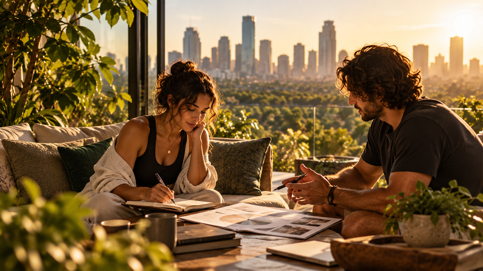 Two people reflecting together over a Life Compass