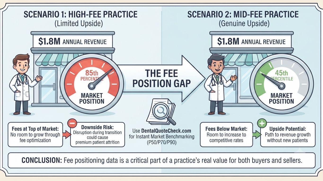 here the practice's fees sit relative to the local market in EBITDA