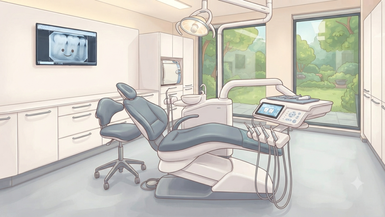Modern dental operatory with hydraulic chair and delivery system — DentalAssetIQ equipment valuation guide