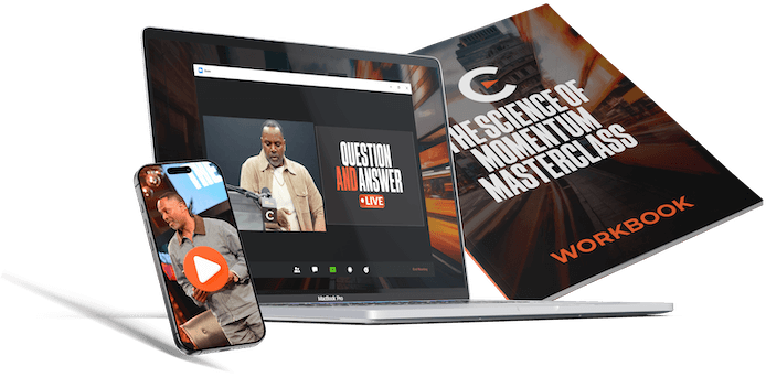 The Intelligence Age Workbook, the seminar replay, and the live Q&A shown on laptop and phone