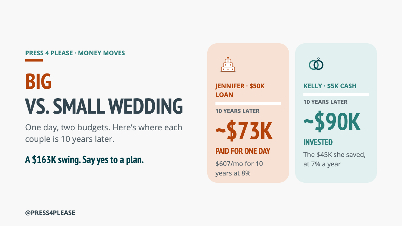 Big vs. small wedding: where each couple is 10 years later
