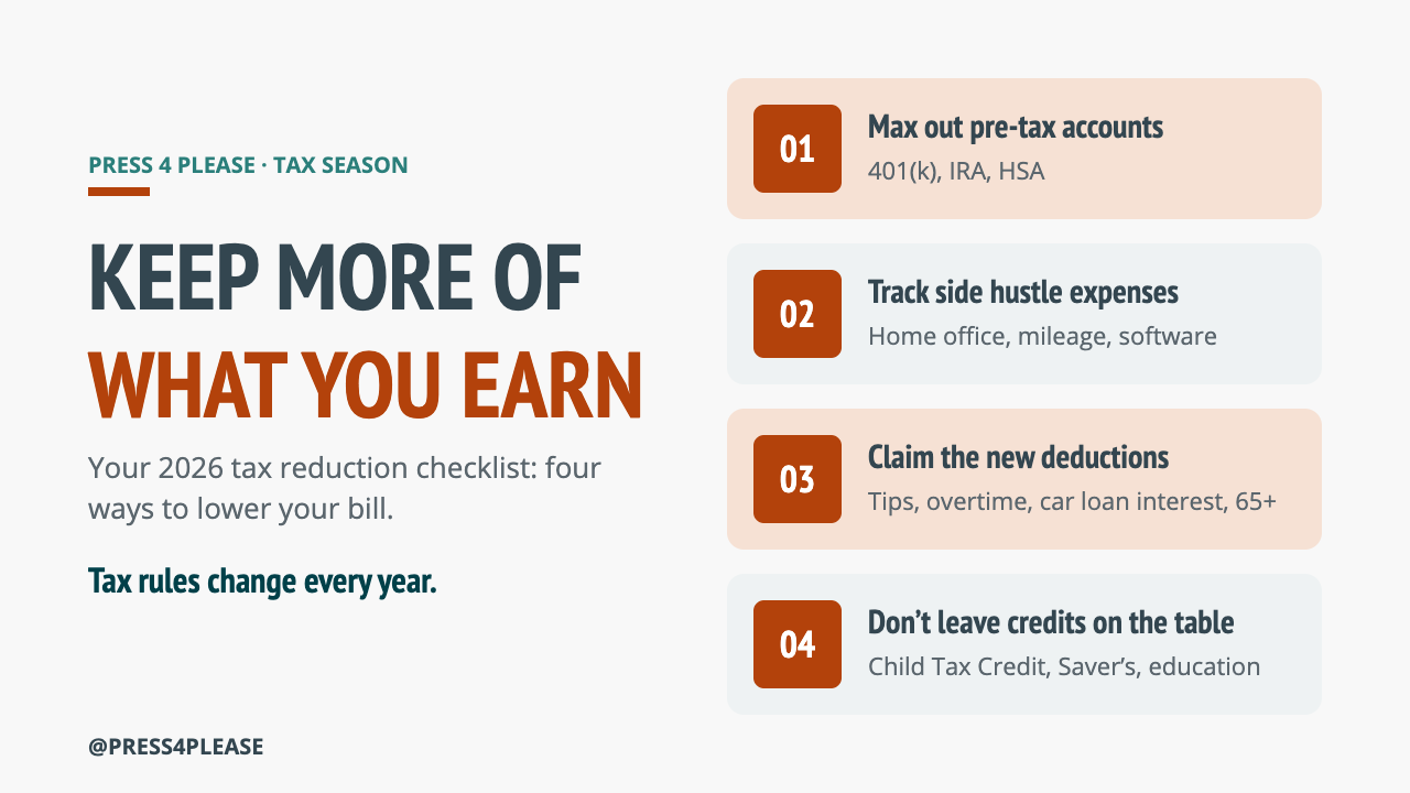 2026 tax reduction checklist: four ways to keep more of what you earn