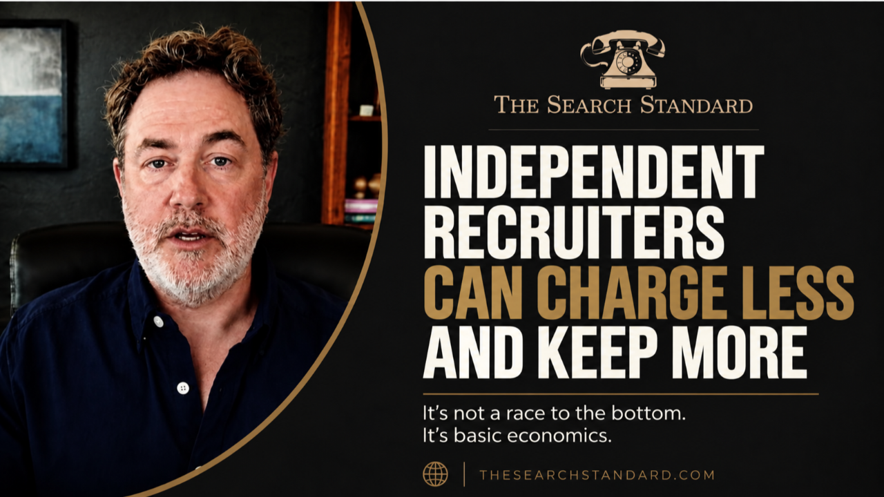 David Lefcourt of The Search Standard discussing independent recruiter fees and the economics of running a solo recruiting desk.