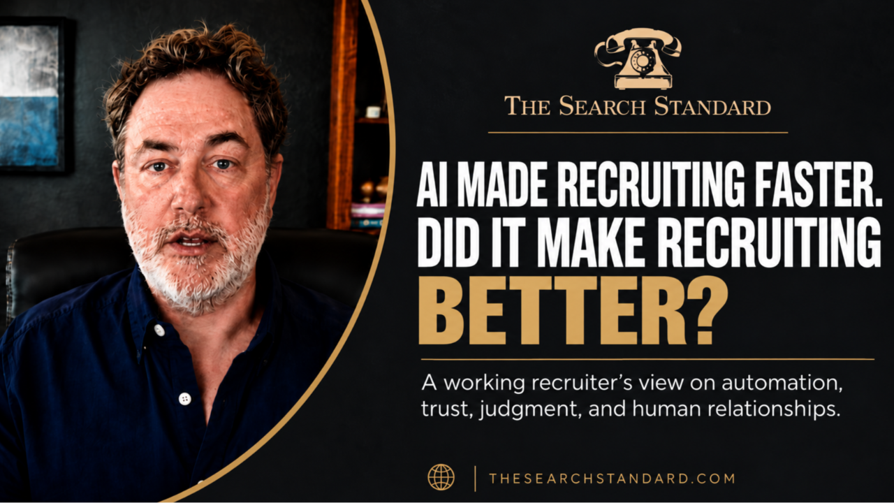 David Lefcourt, founder of The Search Standard, in a blog graphic questioning whether AI has made recruiting more efficient