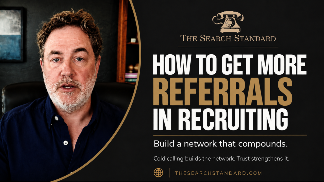 David Lefcourt of The Search Standard with a blog graphic about how to get more referrals in recruiting.