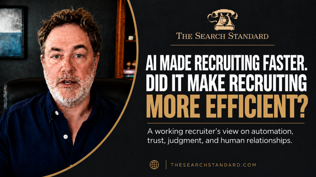 David Lefcourt, founder of The Search Standard, in a blog graphic questioning whether AI has made recruiting more efficient