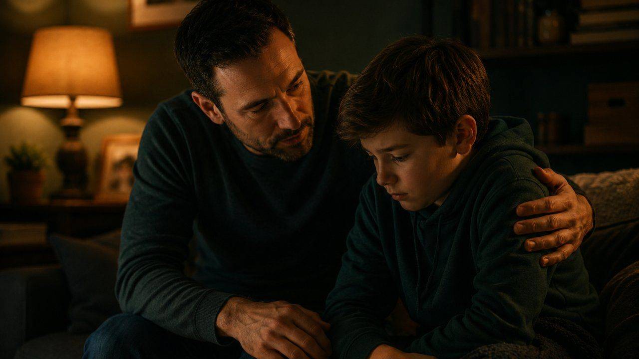 Father comforting his son