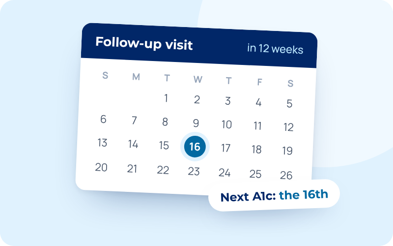 A calendar with the next A1c test date circled