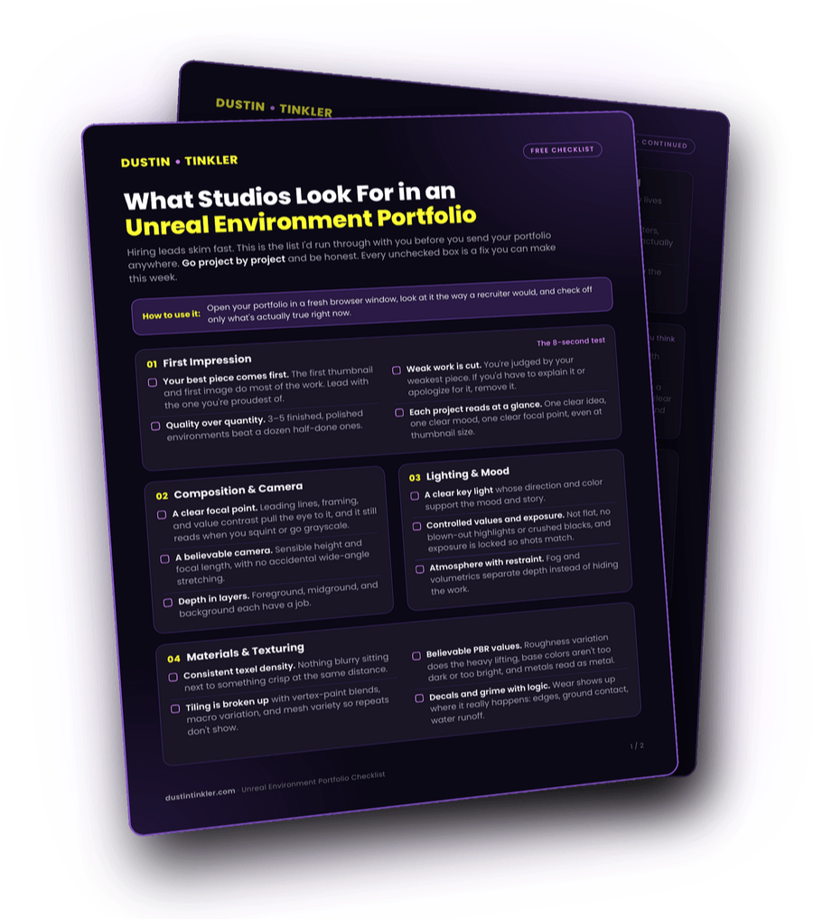 Preview of the free checklist: What Studios Look For in an Unreal Environment Portfolio