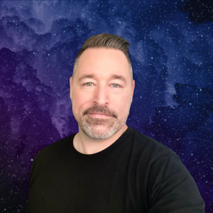 Picture of Ryan Barrett, The Conscious Astrologer, with a starry background