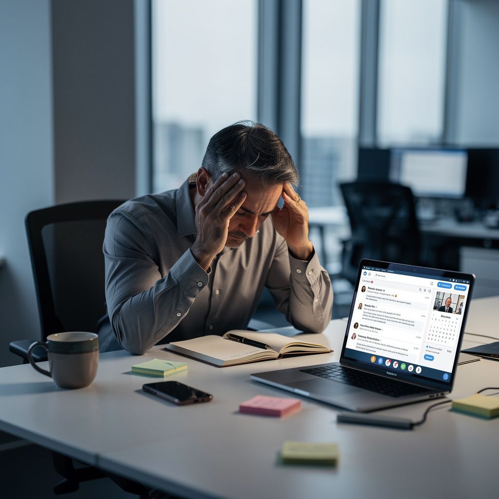 Stressaantunut esihenkilö työpöydän ääressä