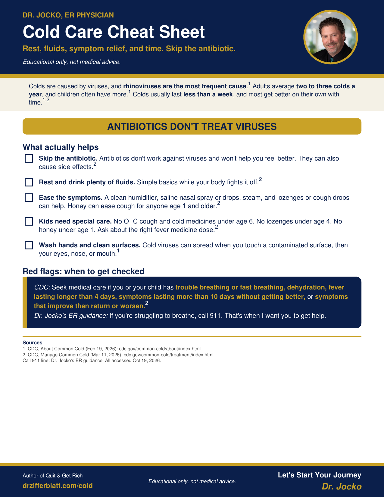 Cold Care Cheat Sheet from Dr. Jocko