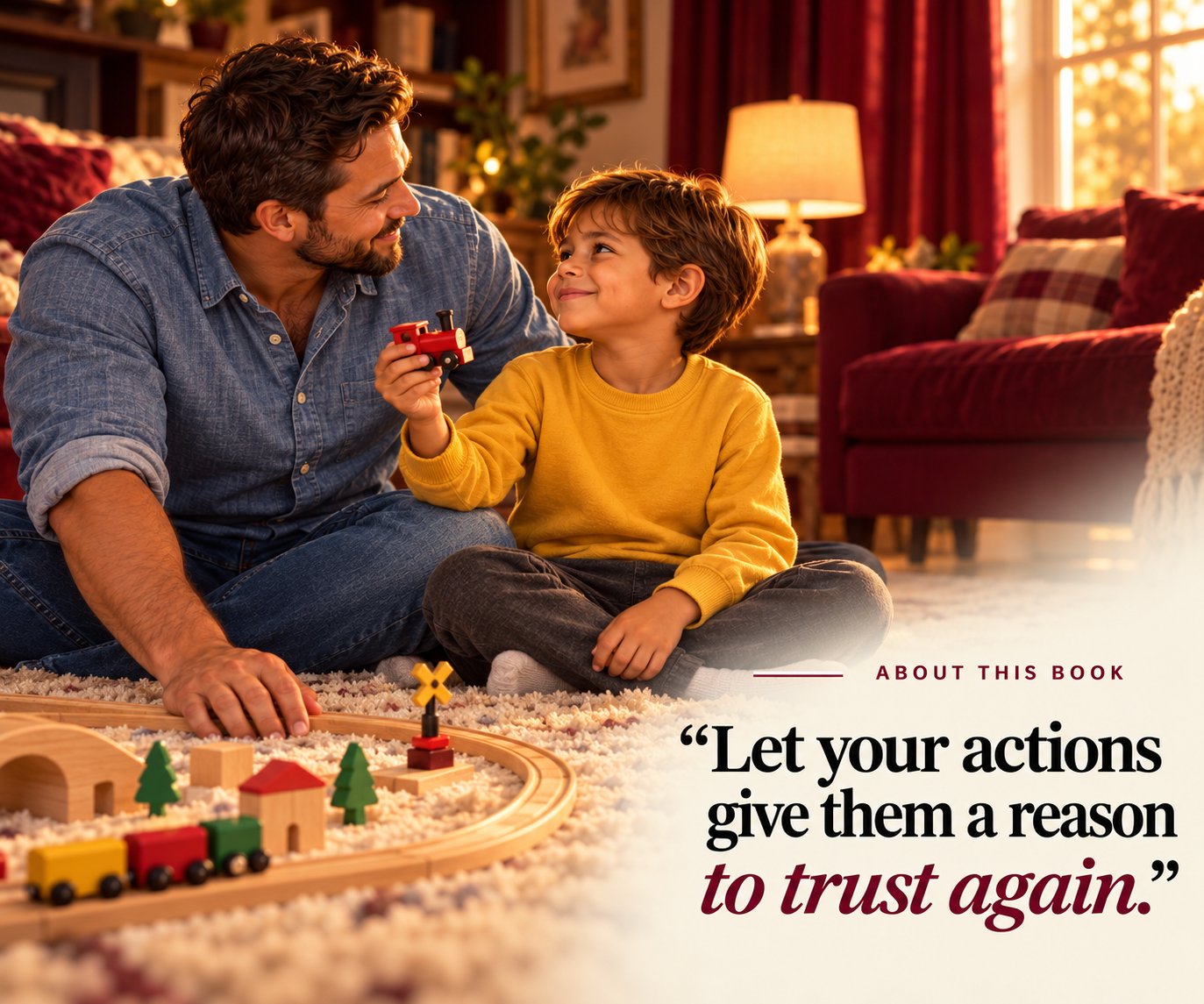 A father and his son build a toy train together — About this book: Finding Your Way Back