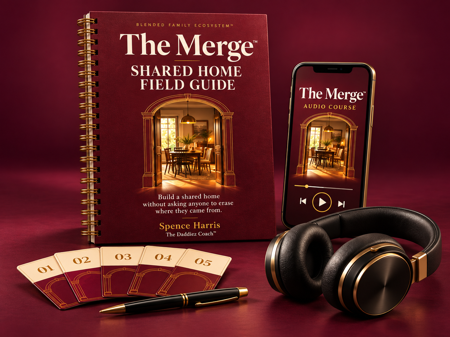 The Merge Shared Home Field Guide, Audio Cards and audio course on a phone