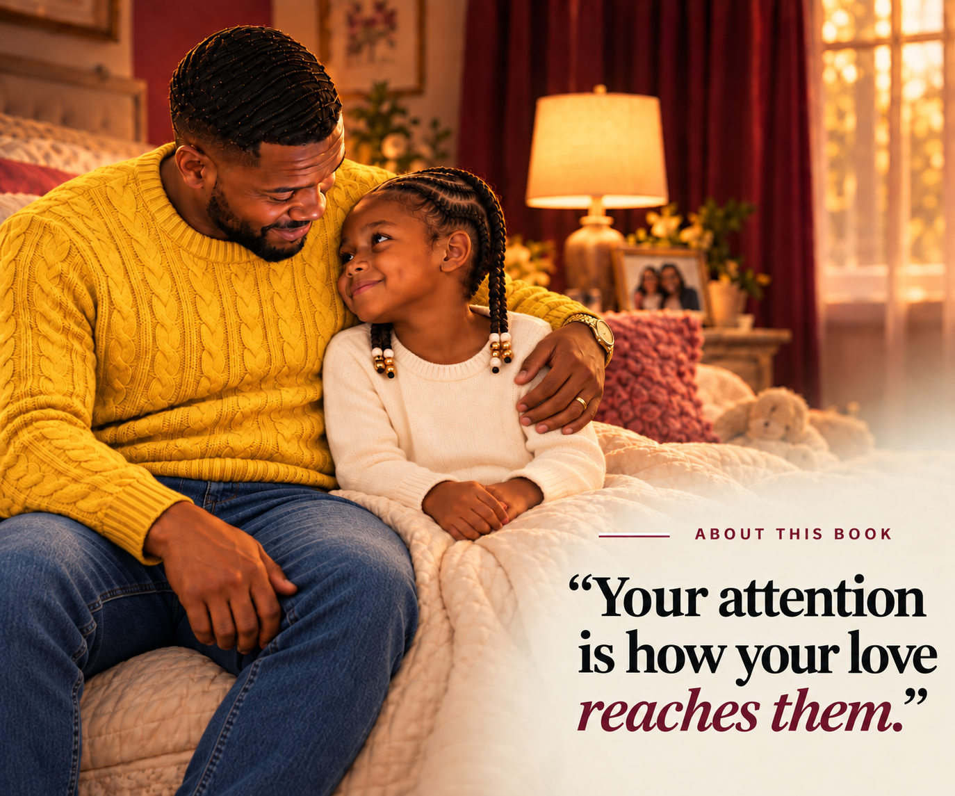 A father and his daughter share a quiet moment — About this book: Present But Missing
