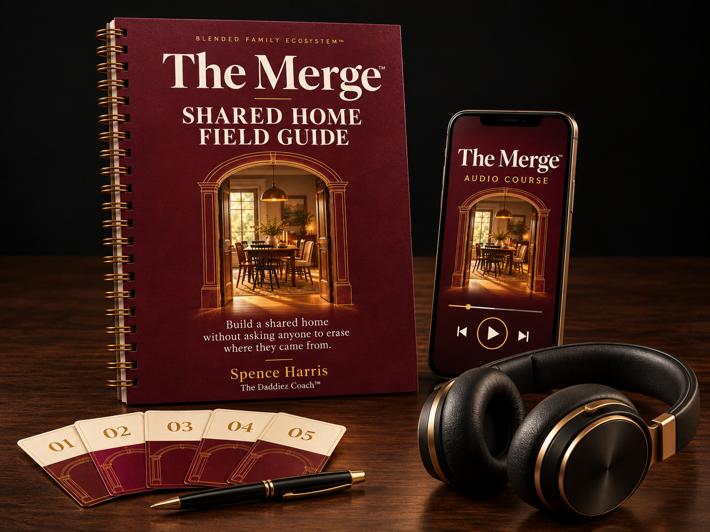 The Merge Shared Home Field Guide, Audio Cards and audio course on a phone