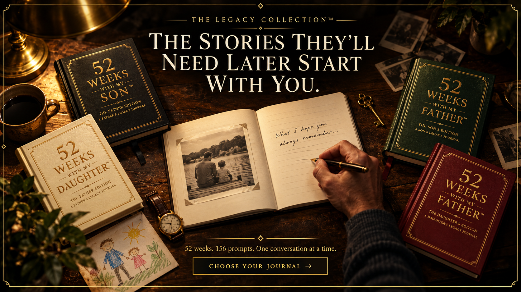 The Legacy Collection: the stories they’ll need later start with you. 52 weeks. 156 prompts. One conversation at a time.