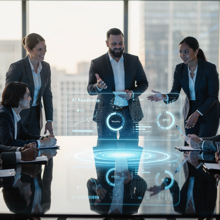 Team looking at an AI dashboard