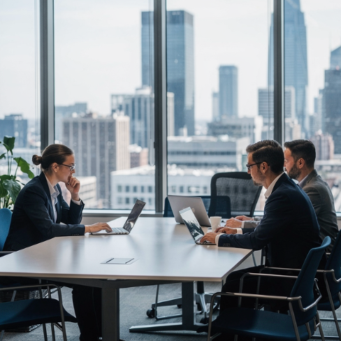 City office team working at a conference table