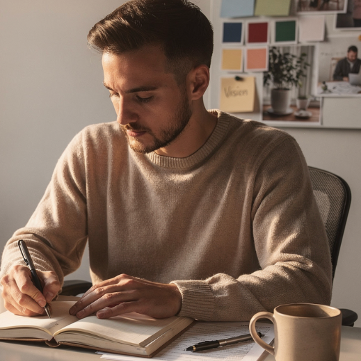 Man writing in workbook