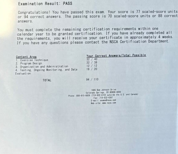 Passed CSCS Exam Review #2