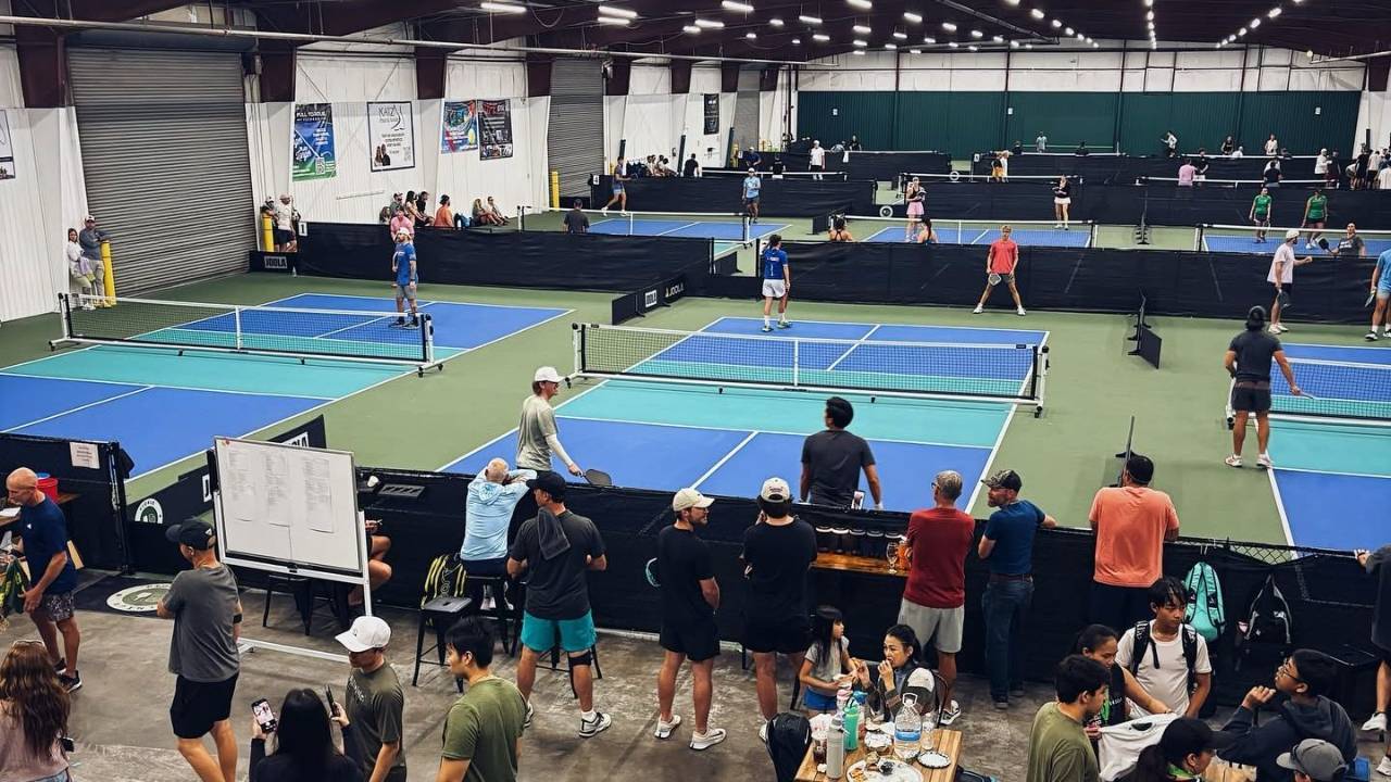 Indoor pickleball courts at Pickle & Pint in Largo, Florida, site of Tony Roig Pickleball camps