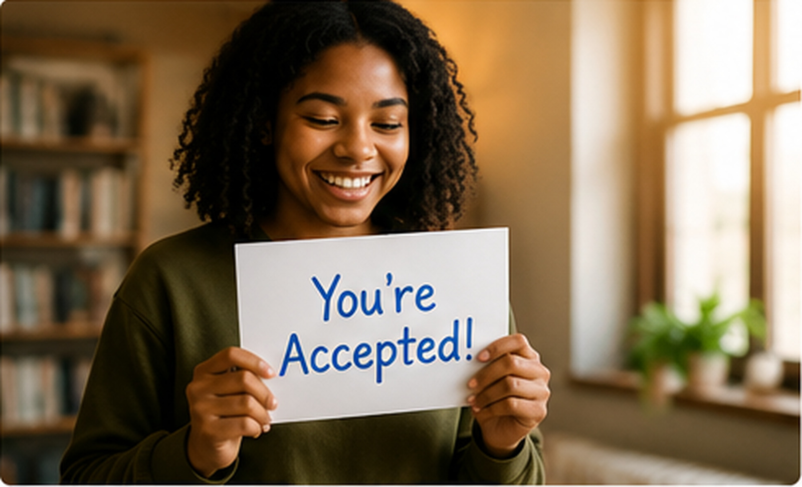 A student holding a college acceptance letter