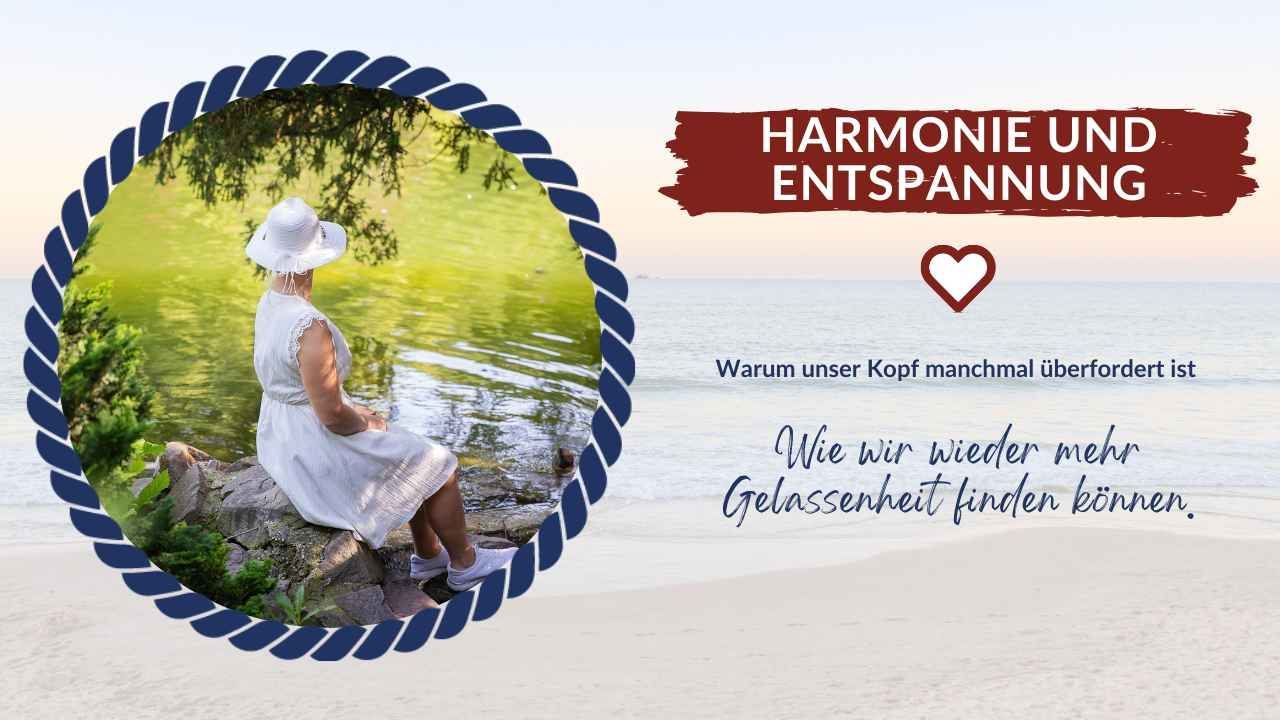 kathi sitzt am wasser und schaut entspannt. harmonie und entspannung im alltag