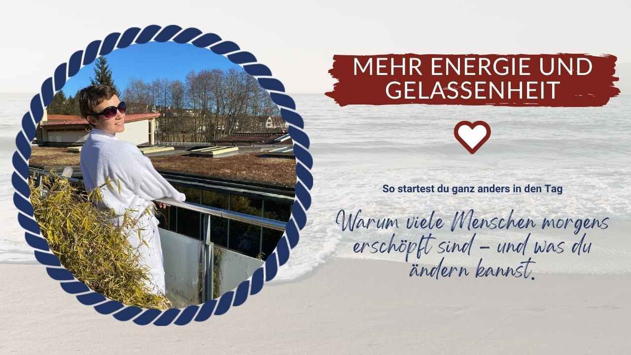 Kathi steht im Bademantel auf der Terasse, Sonnenbrille, Sonnenschein, so startest du mit mehr energie in den tag