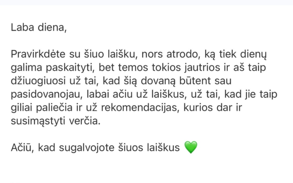 Atsiliepimas apie 24 dienų laiškų mentorystę