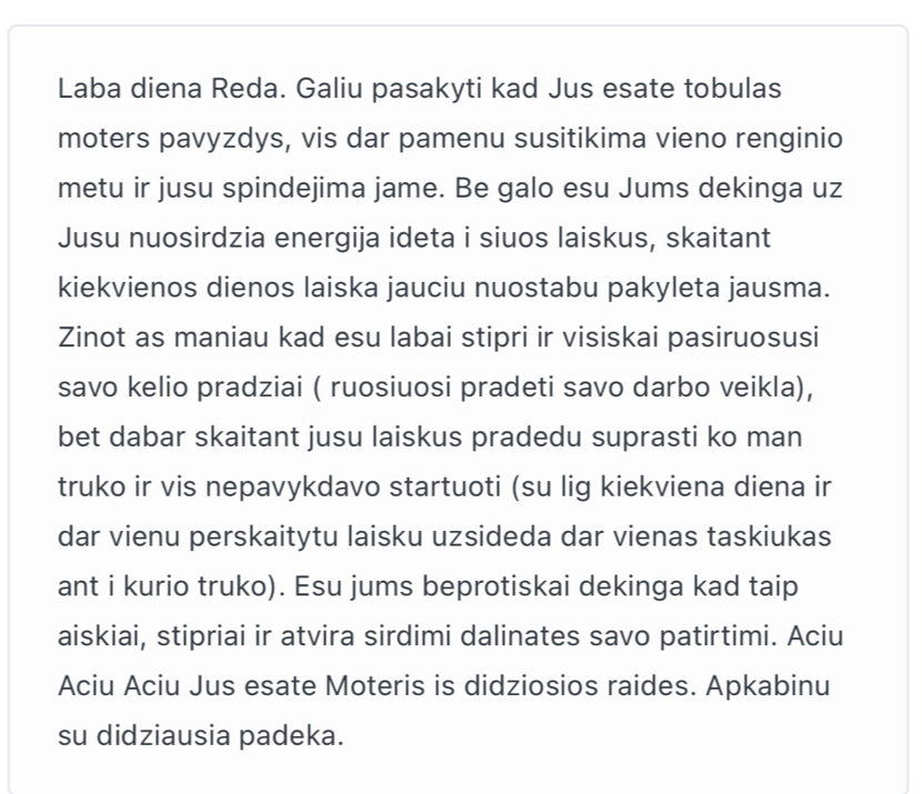 Atsiliepimas apie 24 dienų laiškų mentorystę
