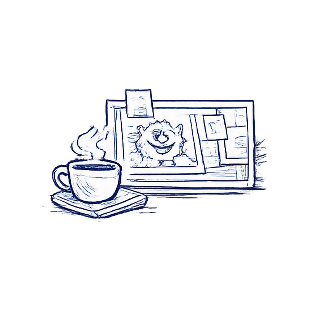 Illustrated creative board and coffee representing the Studio Pass creative process