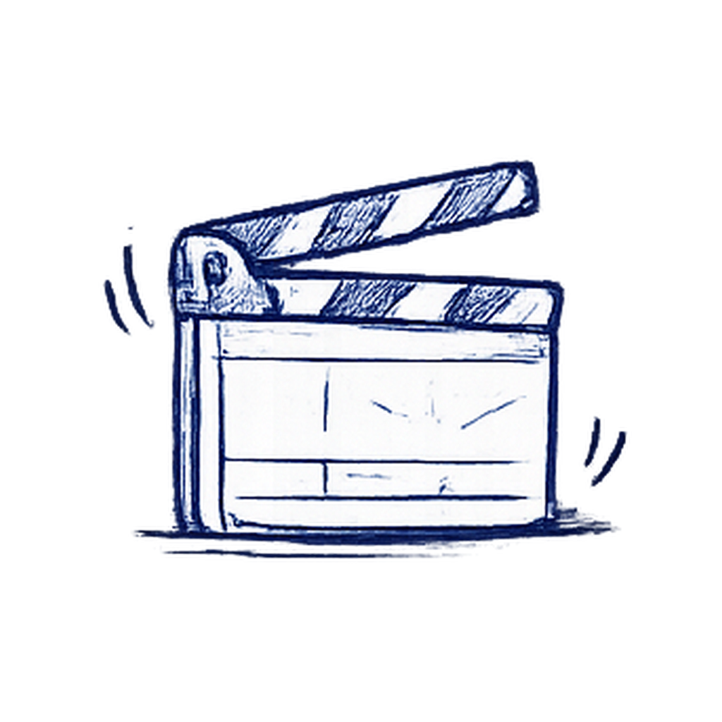 Illustrated clapperboard representing rare Studio Pass stories and archives