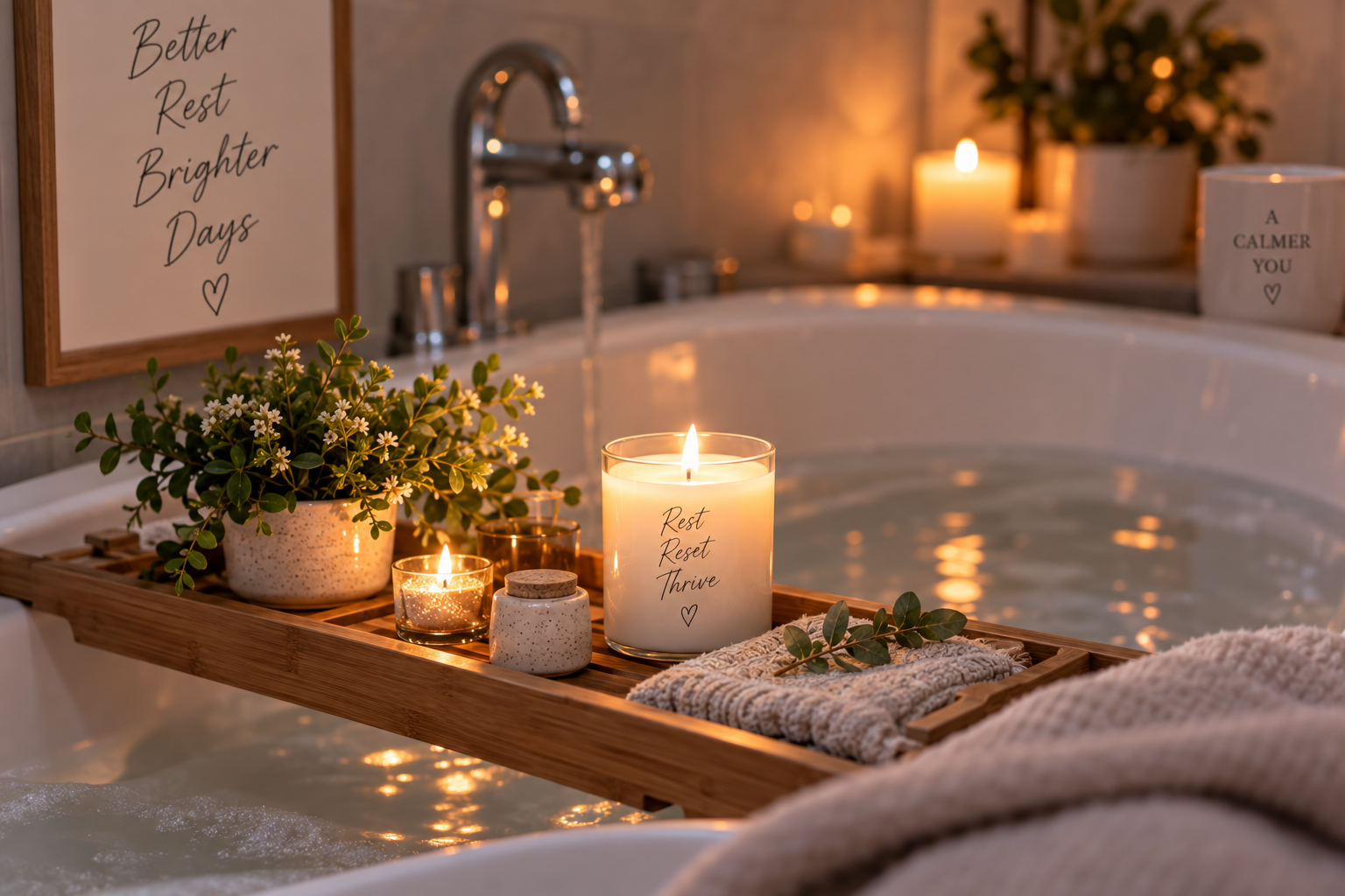 Relaxing bath and candle setup for an evening reset routine 
