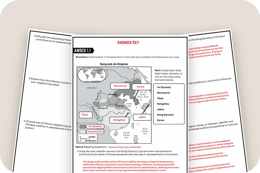 Three AMSCO reading guide pages