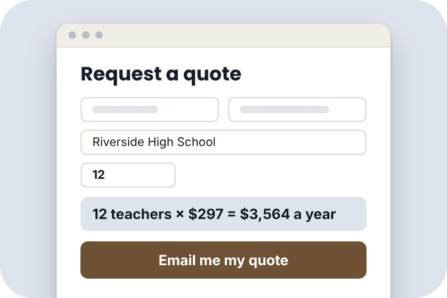 The quote form filled in, with the total worked out
