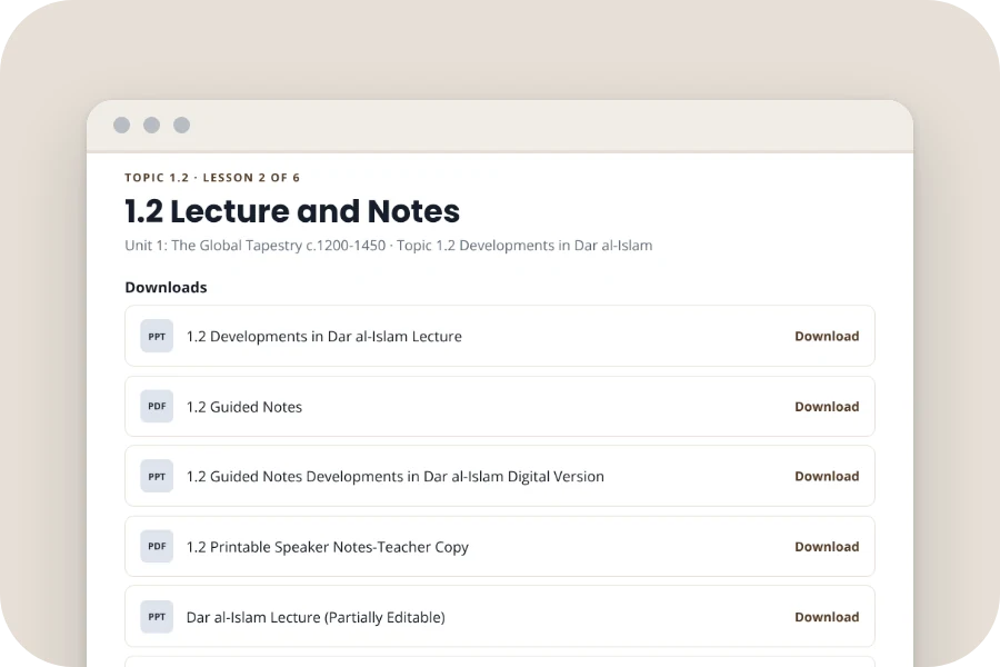 A topic page that lists its files to download