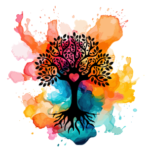 Tree with a heart symbolizing family reunions, lifelong connections, and the Color Splash Black Russian Terrier community.