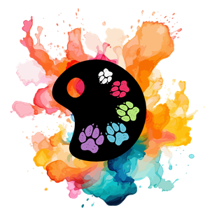 Paint palette with paw prints representing the Pawcasso Club, the private owner community for Color Splash Black Russian Terrier families.