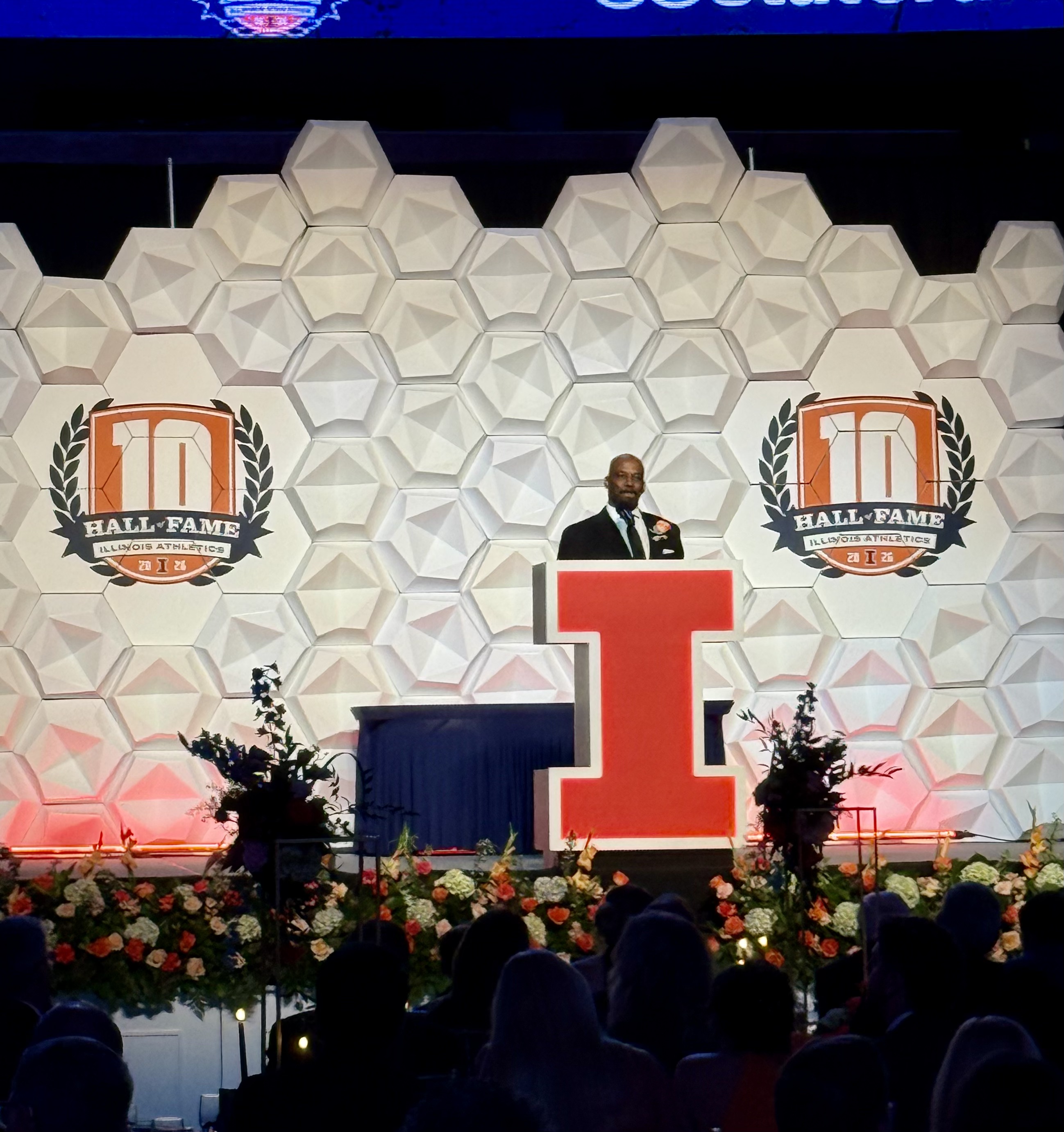 Howard Griffith speaking at his induction into the University of Illinois Sports Hall of Fame