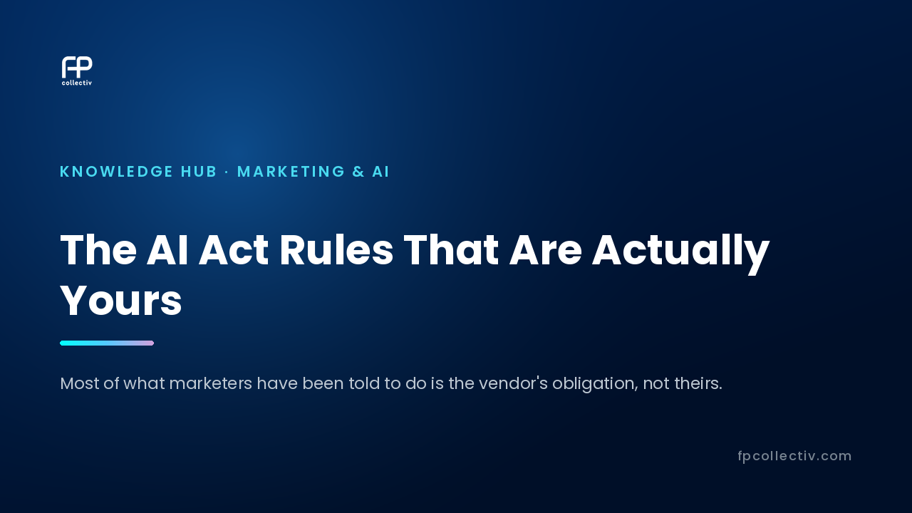 FP Collectiv card: "The AI Act Rules That Are Actually Yours — Most of what marketers have been told to do is the vendor's obligation, not theirs"
