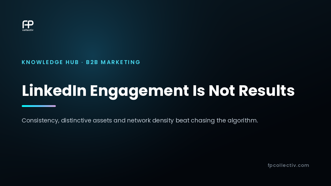 FP Collectiv card: "LinkedIn Engagement Is Not Results — Consistency, distinctive assets and network density beat chasing the algorithm"