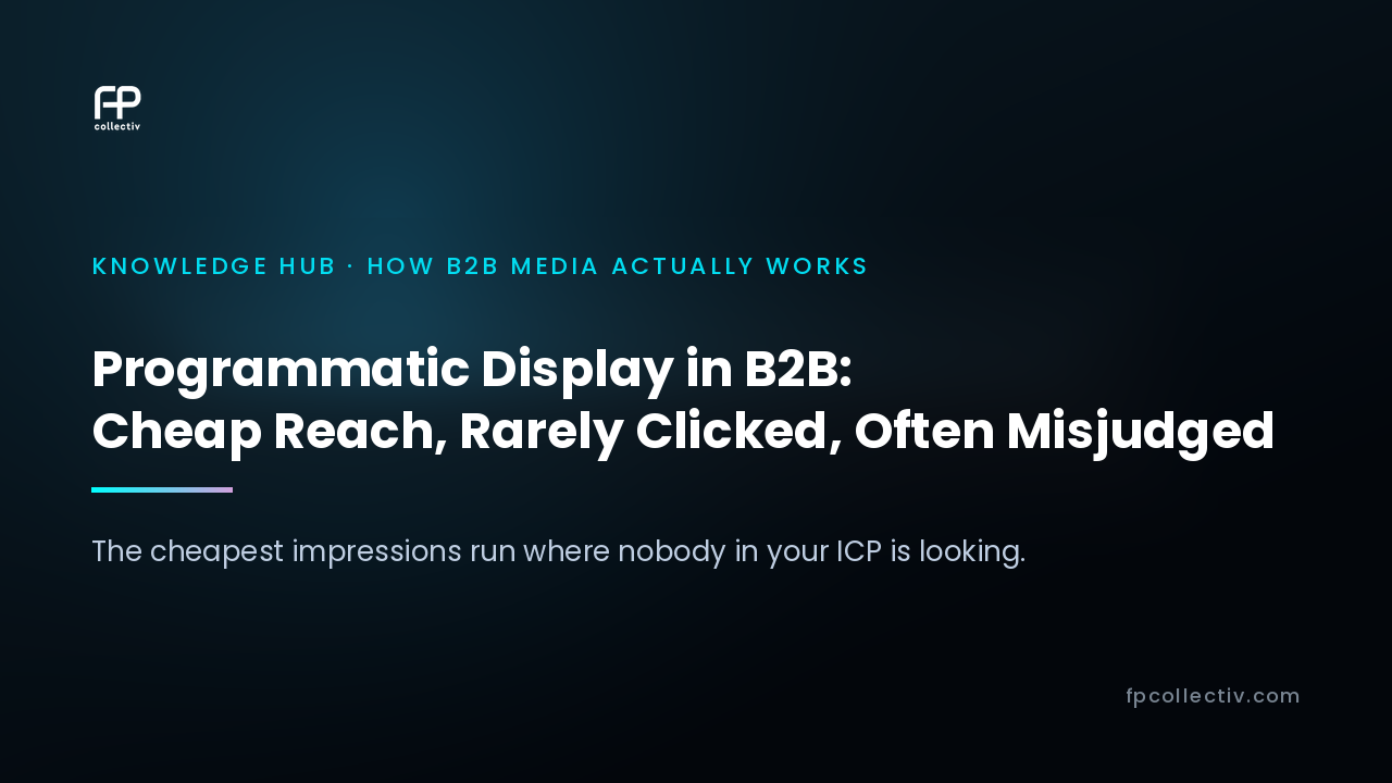 FP Collectiv card: "Programmatic Display in B2B: Cheap Reach, Rarely Clicked, Often Misjudged. The cheapest impressions run where nobody in your ICP is looking"