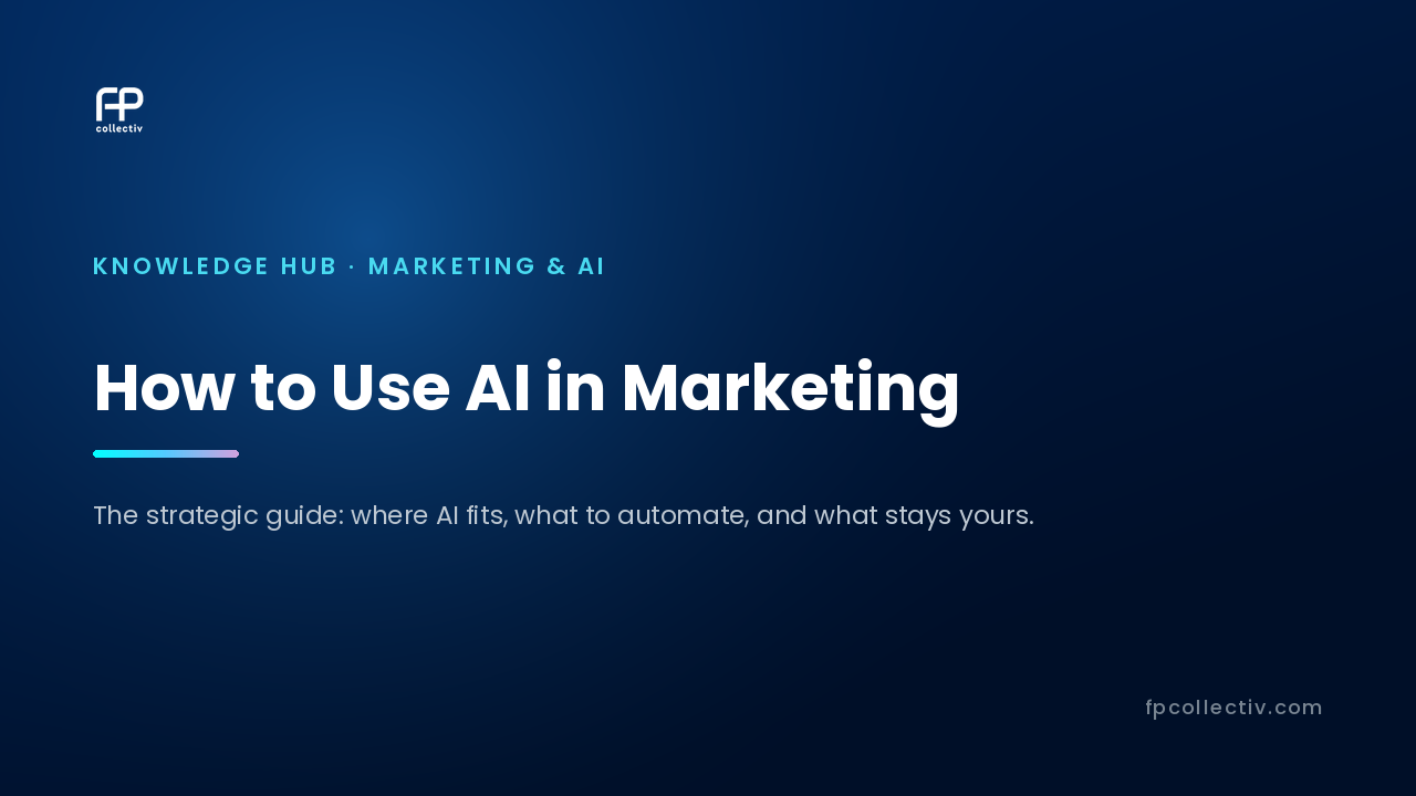 FP Collectiv card: "How to Use AI in Marketing — The strategic guide: where AI fits, what to automate, and what stays yours"