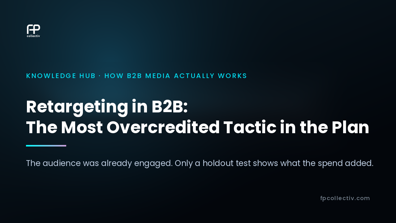 FP Collectiv card: "Retargeting in B2B: The Most Overcredited Tactic in the Plan. The audience was already engaged. Only a holdout test shows what the spend added"