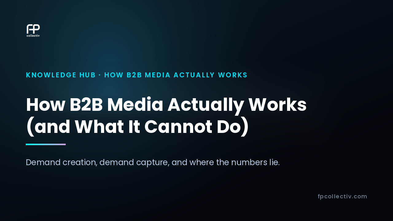 FP Collectiv card: "How B2B Media Actually Works (and What It Cannot Do). Demand creation, demand capture, and where the numbers lie"